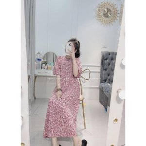 váy hoa nhí vintage dáng dài cổ tròn kiểu dáng hàn quốc-5