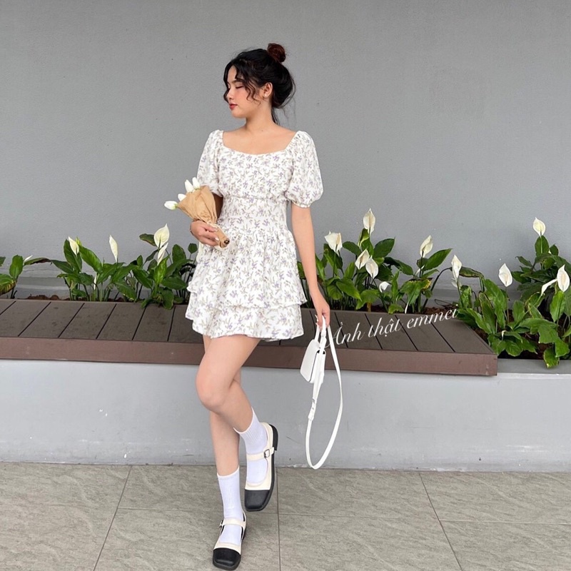 Váy hoa nhí vintage, đầm hoa nhí hàn quốc emmei v140-5