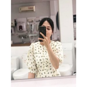 Đầm trắng hoa nhí cỏ 4 lá may mắn body cổ cúc dọc tay ngắn ulzzang , Váy nữ vintage thiết kế dự tiệc-3