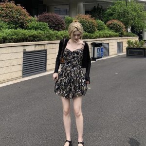 Đầm Voan Hoa Hai Dây Xinh Xắn Theo Phong Cách Hàn Quốc Dành Cho Nữ đầm bầu váy nữ váy bé gái váy dài chân váy dài váy nữ chân váy dài-2