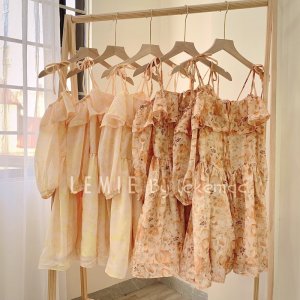 SẴN HÀNG Váy Hoa Ngắn Trễ Vai V22, Đầm Xòe Hoa Dài Tay Phong Cách Tiểu Thư Vải Voan Hoa Cam , Hoa Hồng LEMIE by lekemqc-7