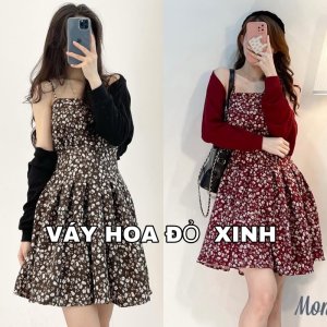[Ảnh thật/Video] SET VÁY HOA 2 MÓN gam màu kiểu retro gồm váy hoa ngắn và cardigan lửng tone màu cực xinh-5