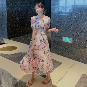 Đầm Voan Hoa Tay Phồng Thời Trang Đáng Yêu Cho Nữ Mùa Xuân Hè Váy-1