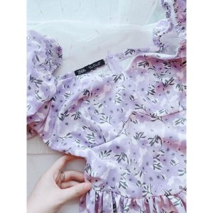 VÁY HOA TÍM NHẠT TAY BỒNG DÁNG XOÈ-4