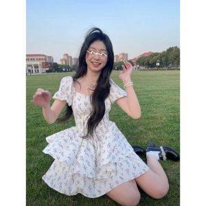 Đầm Ngắn Cổ Chữ V In Hoa Thời Trang-4