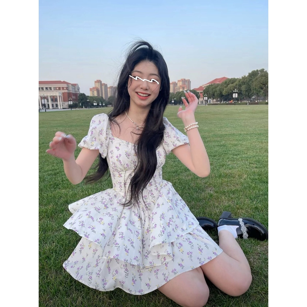 Đầm Ngắn Cổ Chữ V In Hoa Thời Trang-4