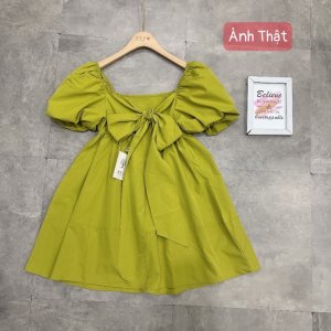 Váy Babydoll Thô Nơ Sau Tay Phồng 5 Màu Siêu Xinh Có Ảnh Thật Kèm Video-8