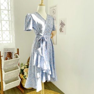 Váy hoa nhí vintage tùng bèo 2 tầng xéo-3