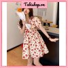 Đầm hoa nhí dáng xòe màu đỏ cho nữ bánh bèo, váy tiểu thư phong cách ulzzang siêu xinh-1
