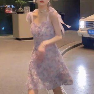 Đầm Tay Ngắn Màu Bạc Họa Tiết Hoa Oải Hương Thanh Lịch Thời Trang 2022-3