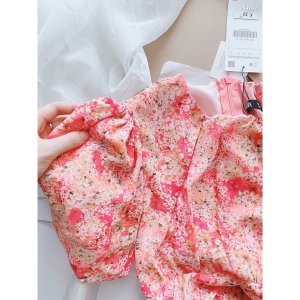 Váy dúm eo tay phồng hoa nhí hồng-5
