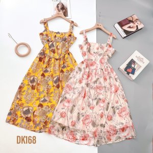 Váy xòe hoa 2 dây voan lụa nhẹ mát tôn vai đẹp eo thon DK168-2