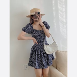 Váy hoa nhí cúp ngực cổ vuông tay phồng dáng xoè ngắn tiểu thư vintage xixeoshop - v110-9