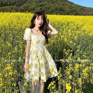 [Hàng sẵn] VÁY HOA NHÍ HOA CAM XANH CỘC TAY XOÈ BỒNG HAI LỚP HÀNG QUẢNG CHÂU-6