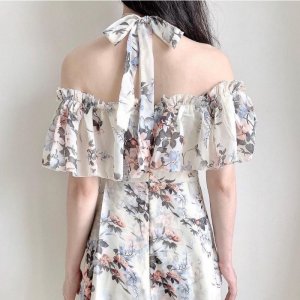 Váy hoa trễ vai buộc nơ cổ-3