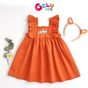 Váy cho bé gái GELU KIDS cánh tiên thêu hoa chất liệu linen mềm mịn - VBG001-2