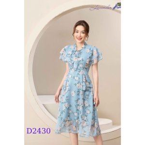 Đầm hoa voan tơ tay cánh tiên dáng xòe midi qua gối dịu dàng thanh lịch-6