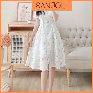 Đầm Dự Tiệc Cưới SANJOLI Váy Hoa Nhí Vintage Maxi Dáng Dài Tiểu Thư Sang Trọng Vải Voan Thiết Kế Xinh VD047-4