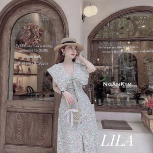 váy hoa nhí đầm hoa nhí cổ bèo dáng dài - mã A006- thời trang thiết kế-3