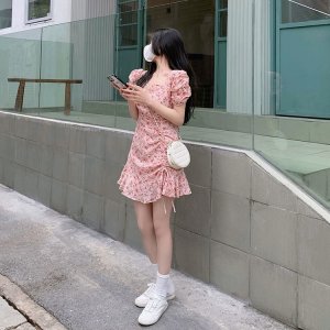 Floral skirt gentle wind ins female summer chic design artistic sense skirt Korean style milk in milk dress -8