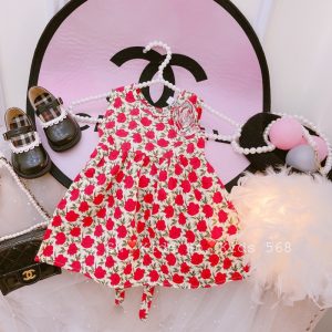Váy hoa kết bông gắn ngực bé gái-3
