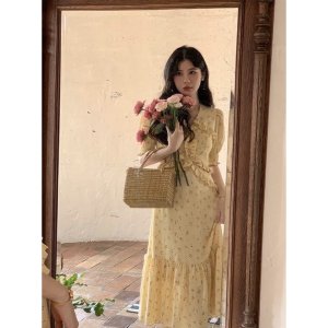 Váy Maxi Hoa Vàng Đuôi Cá Hàng Đẹp 2 Lớp Có Ảnh Thật Kèm Video-2