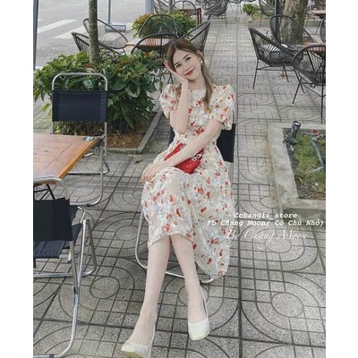 Váy tơ hoa hồng xếp li hót trend-3