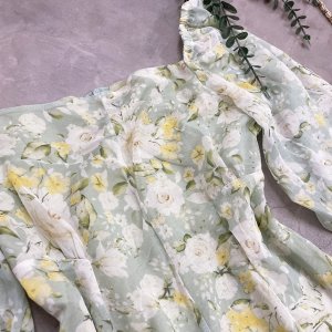 VÁY HOA XANH CỔ VUÔNG 2 LỚP VOAN TƠ-4