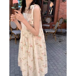 Váy 2 Dây Buộc Nơ In Hoa Nữ [FREESHIP]🌸 Đầm đũi 3 tầng , babydoll bánh bèo tiểu thư Ulzzang 🌸-4
