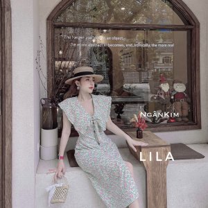 váy hoa nhí đầm hoa nhí cổ bèo dáng dài - mã A006- thời trang thiết kế-4