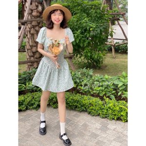 Đầm hoa nhí, váy cúp ngực cổ vuông dáng xòe Emmei-v110-4