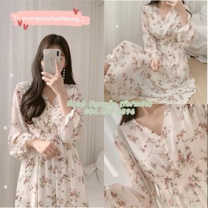 Váy hoa nhí dày tay vintage-1