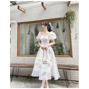 [Mã 44FASHIONSALE626 giảm 10K đơn 50K] Váy hoa trắng nút bọc(Sẵn tại shop )-6