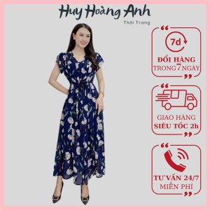 Đầm Trung Niên Sang Trọng Cao Cấp Đẹp Huy Hoàng Anh,Váy Nữ Cho Mẹ Lụa Dự Tiệc Công Sở Trên 30,40 Tuổi Qua Gối Xòe Mh-1