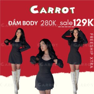 Đầm body sexy tay dài loe carrotxinhdep váy ôm eo màu đen ngắn dự tiệc chất thun gân co giãn-9