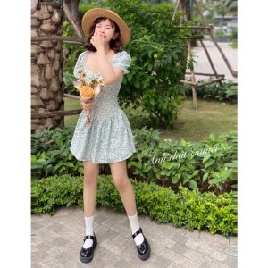 Đầm hoa nhí, váy cúp ngực cổ vuông dáng xòe Emmei-v110-2