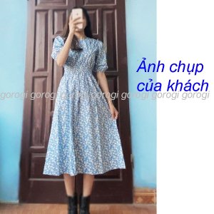 Váy hoa nhí dáng dài dự tiệc xinh bigsize nữ bánh bèo Gorogi, đầm hoa nhí dài dự tiệc tay phồng ulzzang-8