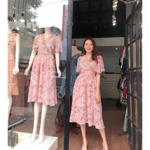 Váy xòe hoa nhí cổ V A1000.369-1