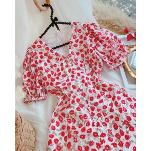 Váy hoa nhún eo chất thô mềm dễ thương HN10031-9