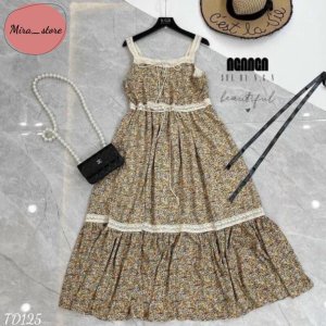 Váy Bầu Hoa Nhí [ FREESHIP] Đầm Bầu Hai Dây Dáng Suông Đi Chơi Đi Biển Chất Siêu Mát freesize từ 45-75kg-5