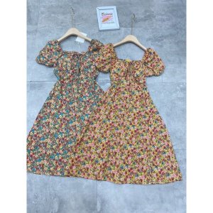 (Hàng chuẩn) Váy hoa cổ V rút dây chun eo có mút ngực (ảnh thật)-3