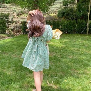 [SẴN/ VIDEO THẬT] Đầm Váy Hoa Babydoll Thô Hoa Nhí Xanh Buộc Nơ Sau-4