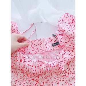 VN634 - VÁY HOA HỒNG NHÍ RÚT DÂY NGỰC XẺ TÀ-8