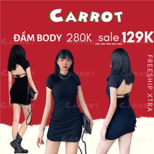 Đầm body hở lưng sexy váy ôm đen sang chảnh cá tính khoét lưng tay ngắn thun dày dặn co gĩan tốt đi chơi carrotxinhdep-3