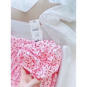 VN634 - VÁY HOA HỒNG NHÍ RÚT DÂY NGỰC XẺ TÀ-7