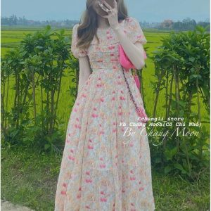 VÁY HOA XẾP LY NGỰC 2M HỒNG XANH CHO NỮ-6