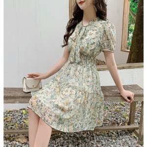 Váy thiết kế LYRA chất voan to hoa chun eo nhún buộc nơ cổ - LWTVD464-4