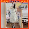 Đầm trắng hoa nhí cỏ 4 lá may mắn body cổ cúc dọc tay ngắn ulzzang , Váy nữ vintage thiết kế dự tiệc-1