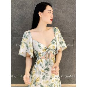 VÁY HOA CÀNH XANH CÚP NGỰC ĐAN DÂY-2