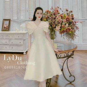 Váy thiết kế dự tiệc dạ hôi,đầm trắng công chúa dáng xòe nơ vai đi biển dạo phố Sang Chảnh Thời Trang [XM Minh Phúc]-7